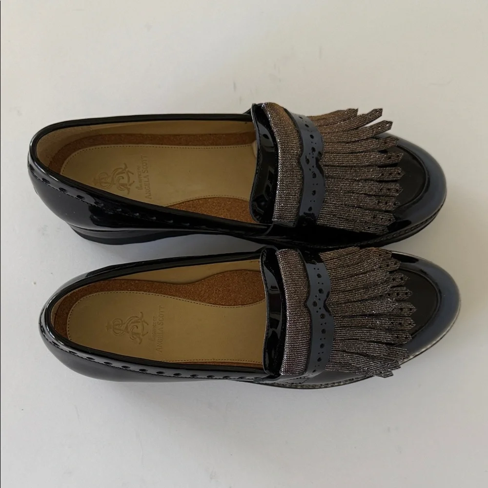 Mr. Pennywise Wedged Black Patent Loafer with Metallic Fringe - Picture 10 of 16